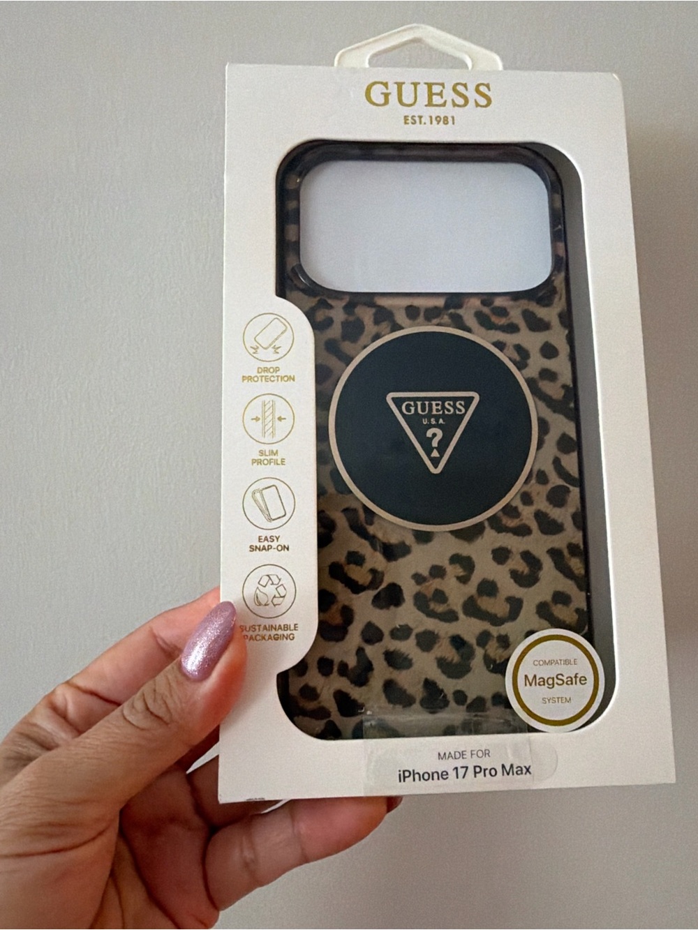 GUESS Leopard Print MagSafe Case in Brown and Black for iPhone 17 Pro Max
